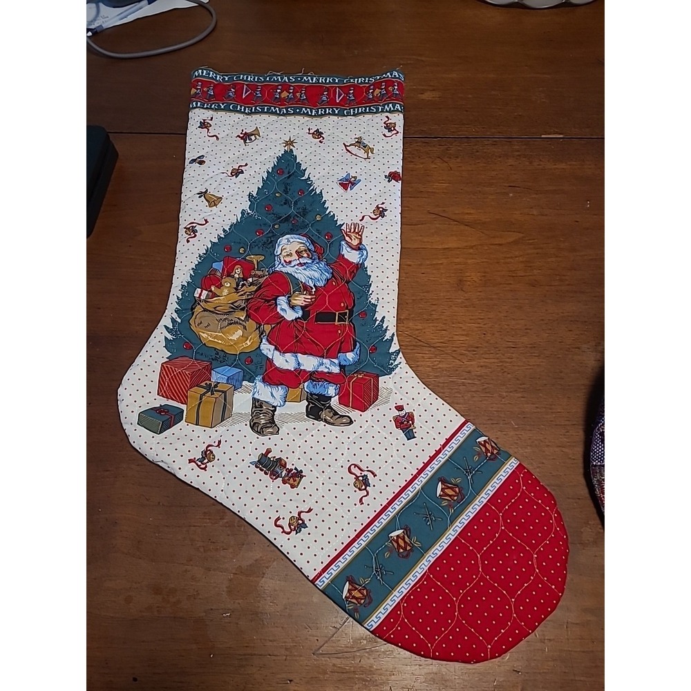 Big QUILTED CHRISTMAS STOCKING 31" Red Green White Santa Xmas Tree Presents